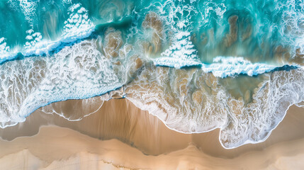 Obraz premium This aerial portrayal captures the azure waves in their natural splendor, their mesmerizing movements a sight to behold.
