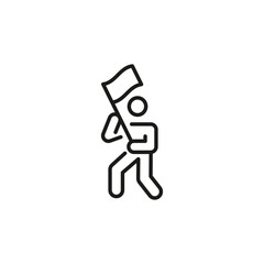 Person with Flag icon. Depicts a figure in motion carrying a flag, often used to represent leadership, activism, or the concept of 'carrying the banner' for a cause. Vector illustration