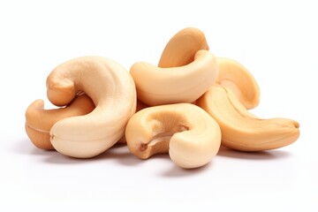 cashews. a bunch of peeled nuts on a white background. a healthy vegan product.