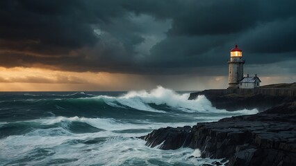 lighthouse on the coast Guiding Light Solitary Lighthouse