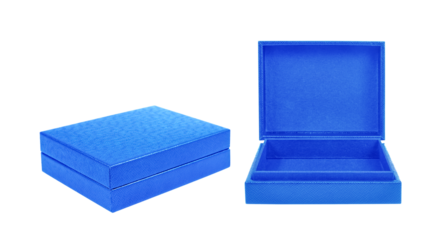 close up blue box isolated on white background