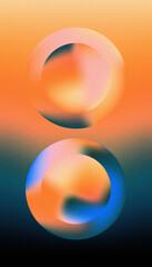 Yellow orange pink blue green vibrant deep hued color, Retro summer sunset vibe grainy gradient background, Abstract blurred round sphere shape, Futuristic icon, Soft transition, Web banner poster des