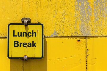 A sunny yellow background with a text sign indicating "Lunch Break"