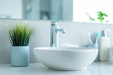Modern Bathroom Sink and Faucet With Accessories in Daylight