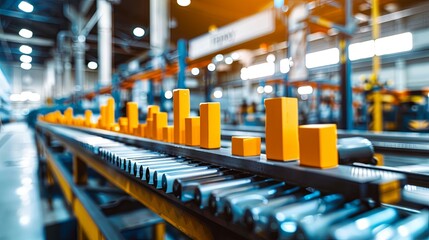 Modern automated factory production line with robotic arms