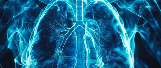 Radiant blue human respiratory system and lungs 