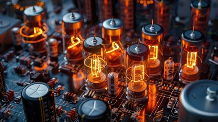 Electronic vacuum tubes on circuit board