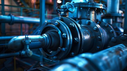 Fototapeta premium Industrial pipeline valve in a factory setting