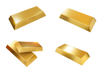 Set of Golden Bars., Golden Bars on white background 3D rendering with clipping path., Gold bars...