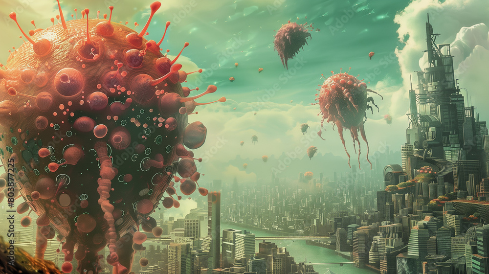 Poster visualize a future where humans use bioengineered organisms to clean up pollution.