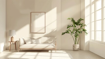 Minimalist Interior Monochromatic Scheme: An illustration showcasing a minimalist interior with a monochromatic color