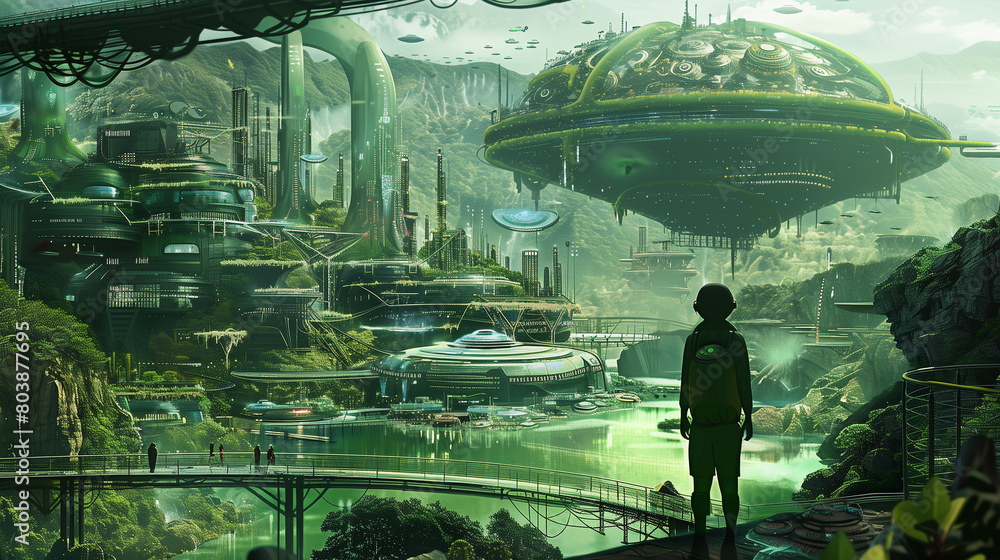 Poster visualize a future where humans use bioengineered organisms to clean up pollution.