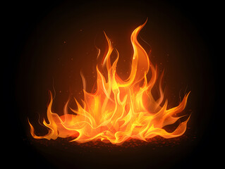 Fototapeta premium Nighttime blaze: Fiery inferno illuminates the darkness, casting warm orange hues against the black backdrop. Fiery Flames Background.