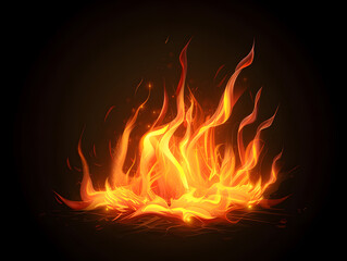 Nighttime blaze: Fiery inferno illuminates the darkness, casting warm orange hues against the black backdrop. Fiery Flames Background.