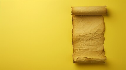A scroll paper, with a recipe, lying on a solid yellow background.