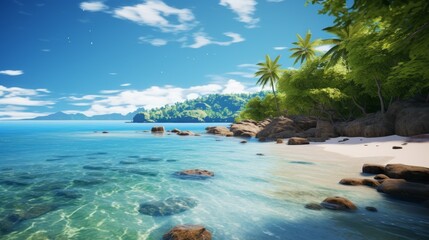 Tropical coastline blue water summer vacations tranquil seascape beauty,8k