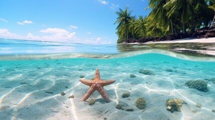 Fototapeta na wymiar Tropical starfish decorates serene Caribbean coastline reflecting summer beauty ,8k