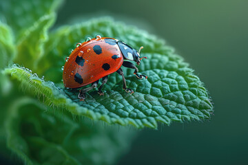 A closeup photo of an orange ladybug with black dots. Created with AI