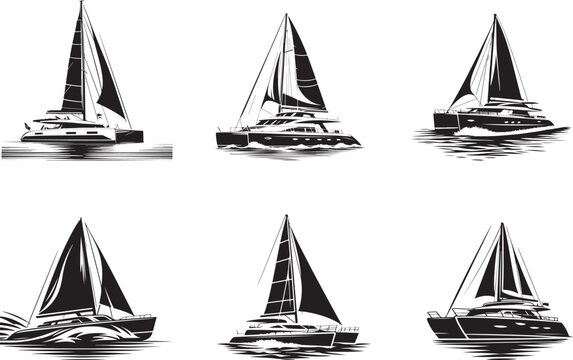 catamaran boat in a simple silhouette vector with a white background