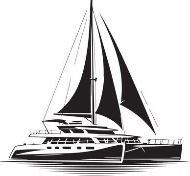 catamaran boat in a simple silhouette vector with a white background