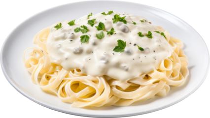 cream white sauce spaghetti cabonara isolated on white or transparent background,transparency 