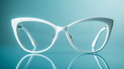 A pair of white glasses resting on a table