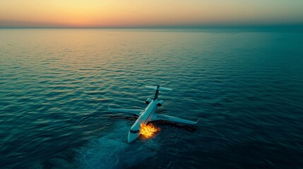 Plane crash. The plane landed on the sea and is on fire