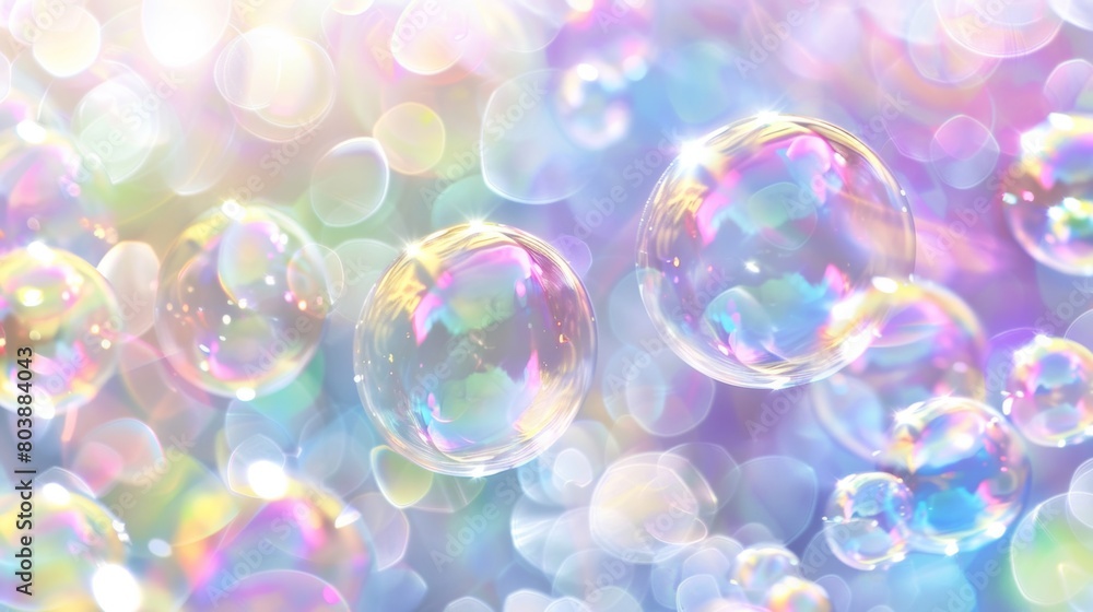 Poster Multiple soap bubbles floating in the air in a vibrant pop art background