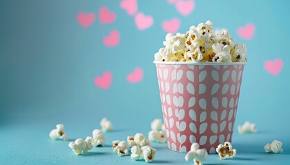 Love Is Popping: Popcorn Bucket with Hearts Decor
 - obrazy, fototapety, plakaty