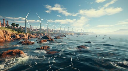 Obraz premium Wind turbines in the sea. Beautiful nature landscape with wind turbines.