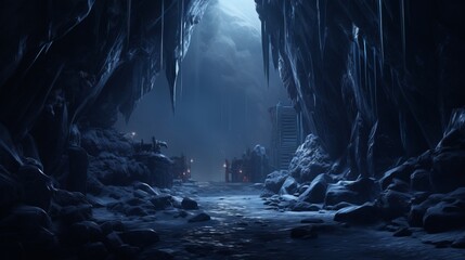 Majestic mountain cave a frozen adventure in mysterious darkness ,8k - Powered by Adobe