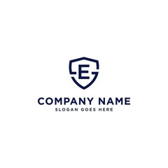 Initials Letter ES or SE linked overlapping Logo vector with letter N in the middle center of letter S shield badge-shape icon in blue deep color illustration
