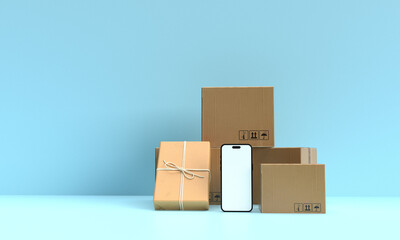 Box smartphone mobile mock up white color design store retail business e-commerce internet shopping...
