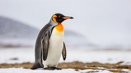 Obraz premium Portrait of king penguin in snowy field 