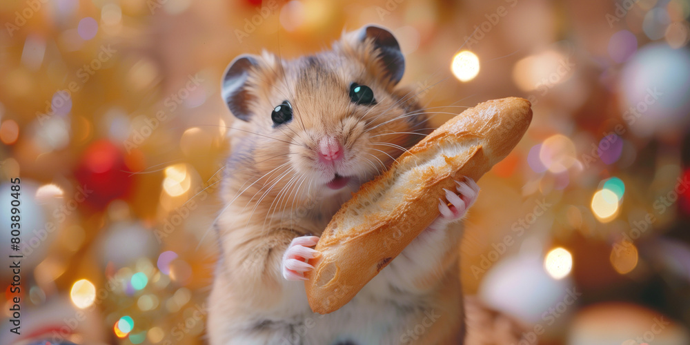 Wall mural a cute hamster with a baguette