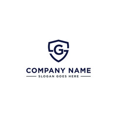 Initials Letter GS or SG linked overlapping Logo vector with letter N in the middle center of letter S shield badge-shape icon in blue deep color illustration
