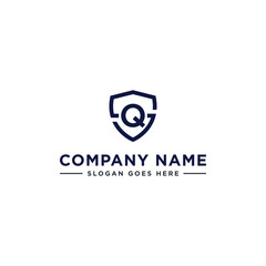 Initials Letter QS or SQ linked overlapping Logo vector with letter N in the middle center of letter S shield badge-shape icon in blue deep color illustration
