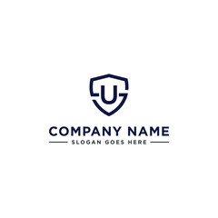 Initials Letter US or SU linked overlapping Logo vector with letter N in the middle center of letter S shield badge-shape icon in blue deep color illustration
