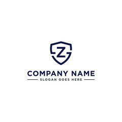 Initials Letter ZS or SZ linked overlapping Logo vector with letter N in the middle center of letter S shield badge-shape icon in blue deep color illustration
