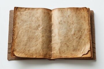 A blank notebook opened to a clean page on a white desk