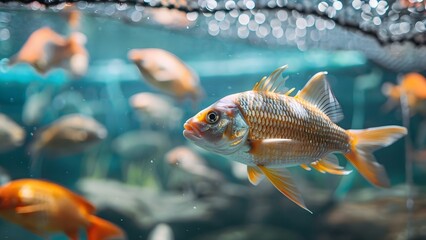 Detail sustainable fish farming practices for responsible aquaculture documentation. Concept Aquaponics Systems, Recirculating Aquaculture Systems (RAS), Integrated Multi-Trophic Aquaculture (IMTA)