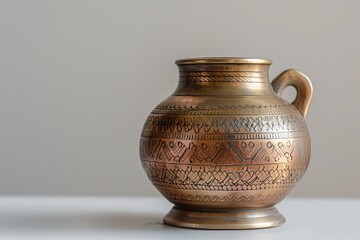 Traditional indian brass pot on grey background