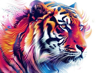 Tiger rainbow color white background