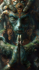 Fototapeta premium Encounter the Mystical Realm of the Ancient Serpent Nagaraja,Unlocking Secrets of Transformation and Enlightenment Through Its Wisdom