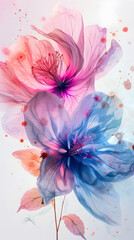 Ethereal Floral Blossoms in Vibrant Watercolor Hues on Minimalist Background