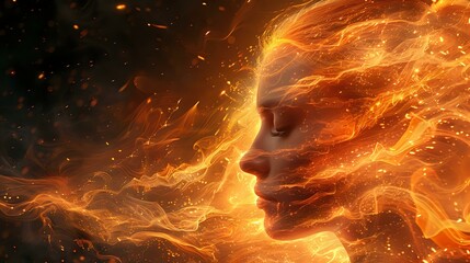 Embraced by Fire: A Fusion of Realism and Abstract Elements - obrazy, fototapety, plakaty