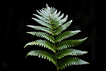 Vibrant green fern leaf against dark background