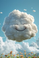 Fluffy Smiling Cloud in Cinematic Photographic Style with 3D Rendering and Minimalist Background