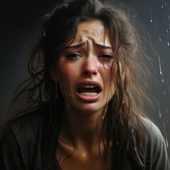 Emotional woman crying in the rain