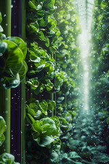 Innovative Vertical Hydroponic Farming Showcased in Watercolor Rendering with Cinematic Photographic Style